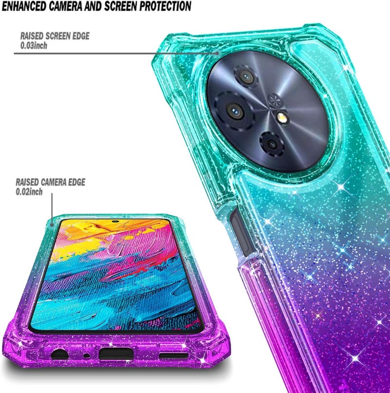 WDHD Designed for TCL 50 XL 5G & TCL 50 XL/60 XE NXTPAPER 5G Phone Case, Glitter Aqua/Purple | Full-Body Protective Shockproof Rugged Bumper Cover with Screen Protector, Raised Corners Drop Protection - Image 3